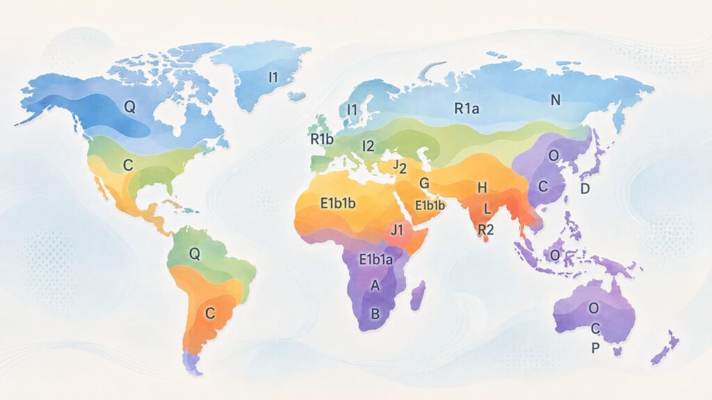 carte de répartition des haplogroupes dans le monde